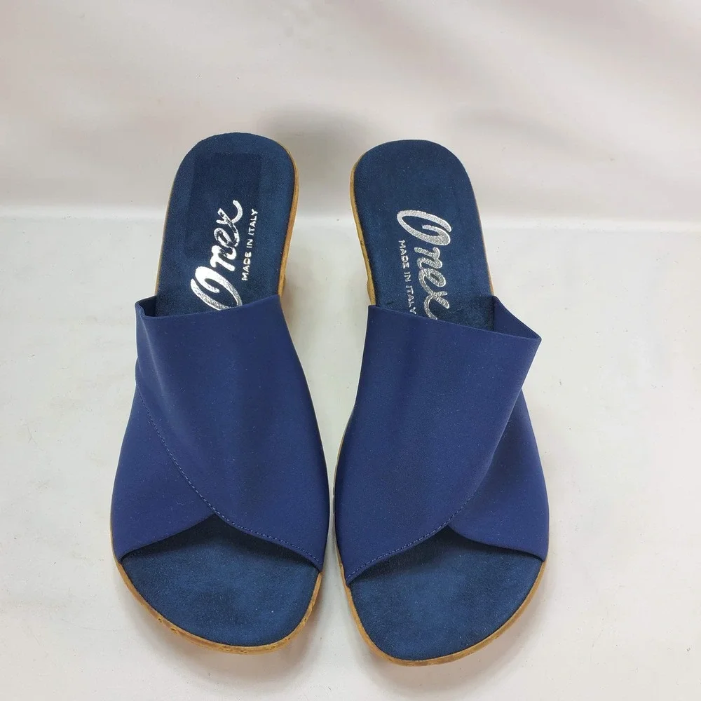 Onex Wedge Sandals Women 8 Blue Slide Christina Made in Italy Open Toe Comfort